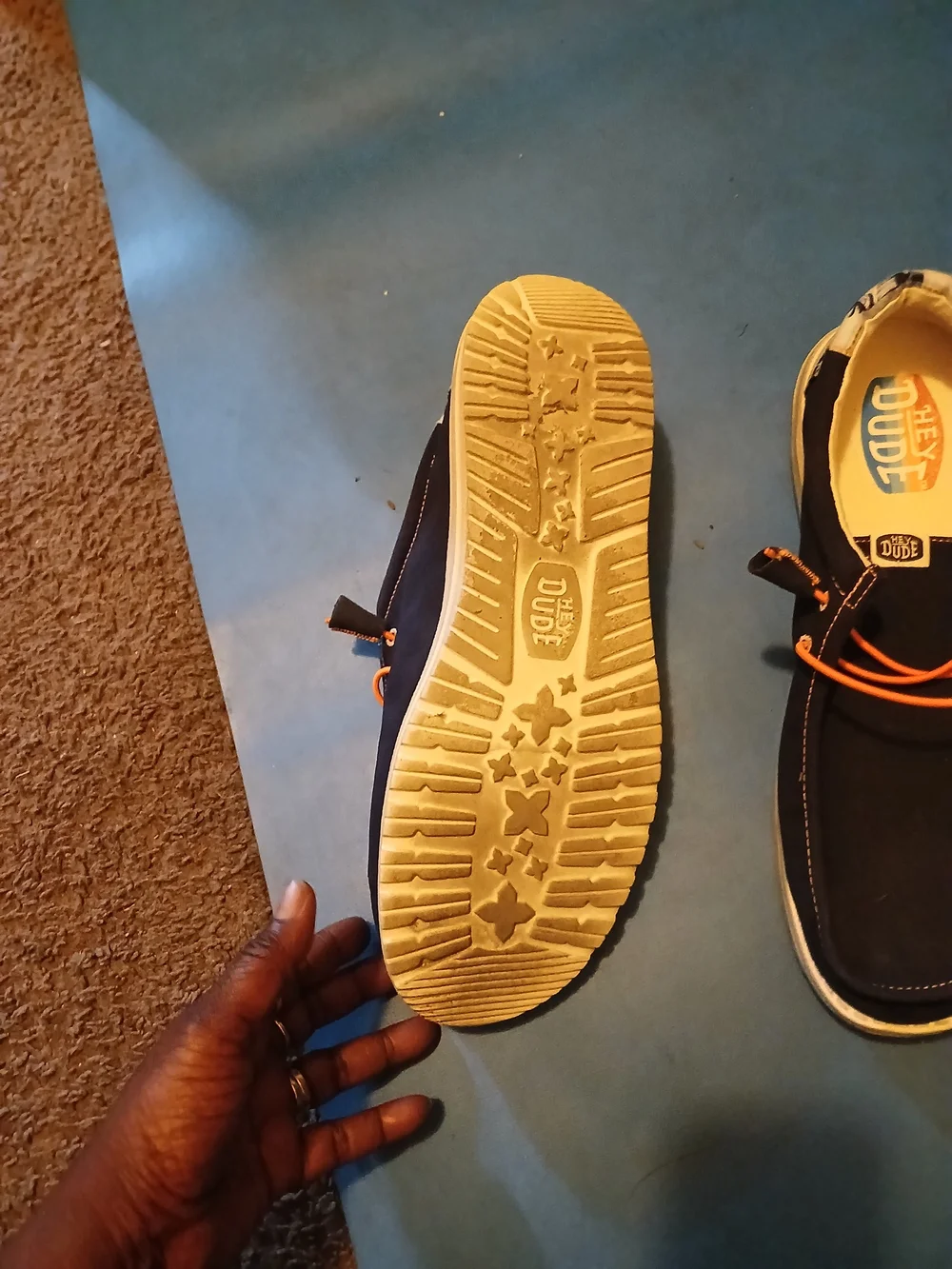 Hey Dude Navy Canvas Slip-Ons with Orange Laces Wally Only One Once Size 15